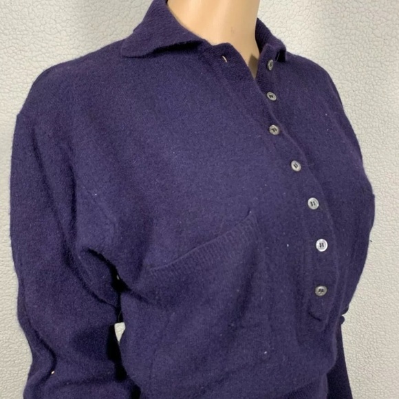 Vintage Women's Lambs Wool Angora Rabbit Hair Pullover Henley Sweater - Picture 3 of 5